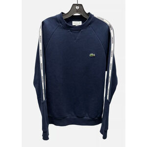 Lacoste Mens Navy Blue Crewneck Sweatshirt with Tape Logo size Large EUC